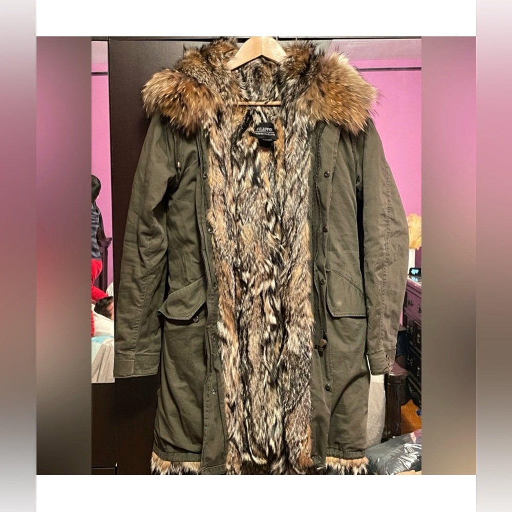 Green Utility Jacket with Fur Trim